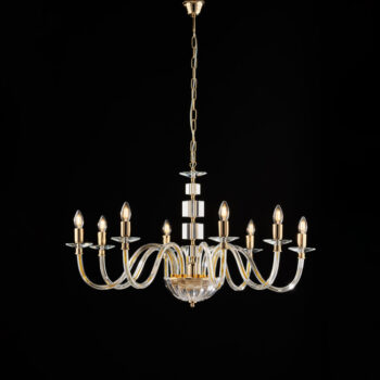 Lampadario in oro con vetro trasparente e strass 8 luci