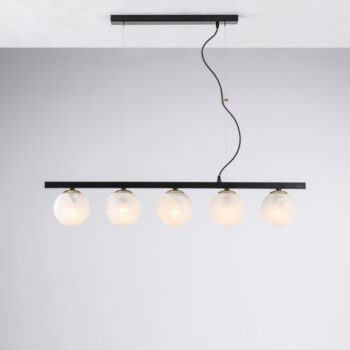 Sospensione in ferro laccato nero e bronzato 5 luci