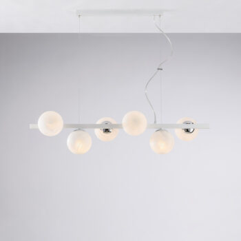 Sospensione in ferro laccato bianco e cromo 6 luci