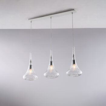 Binario in ferro con vetri trasparente pyrex 3 luci