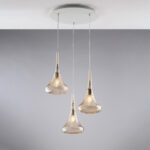 Sospensione in ferro con vetri ambra pyrex 3 luci