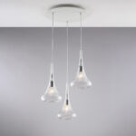 Sospensione in ferro con vetri trasparente pyrex 3 luci