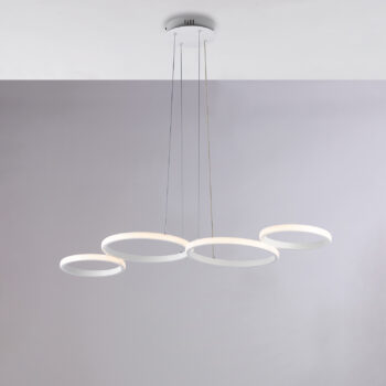 Sospensione in metallo e alluminio laccato bianco con led integrato CCT + telecomando e cavi elettrici regolabili