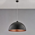 Sospensione diametro 50 in ferro laccato nero con decorazione esterna nera e decorazione interna rame antico con cavo elettrico regolabile 1 luce