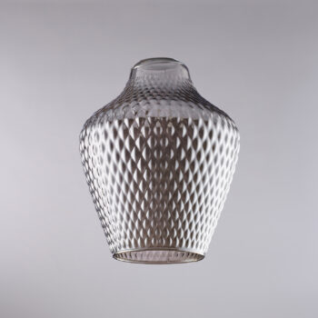 diffusore in vetro soffiato grigio specchiato con decoro in rilievo