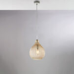 Sospensione in ferro laccato bianco e montatura cromo con cavo elettrico regolabile e diffusore in vetro soffiato ambra con decoro effetto cristallo 1 luce