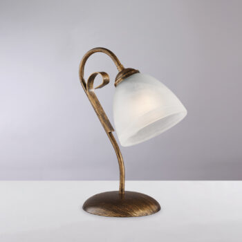 Lumetto in ferro laccato marrone con decorazione oro antico e diffusore in vetro diametro 13 alabastro bianco 1 luce