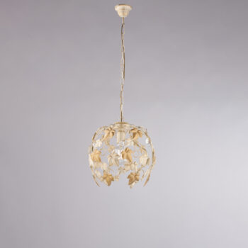 Lampadario in ferro laccato avorio con decorazione oro antico e strass in cristallo 1 luce