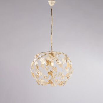 Lampadario in ferro laccato avorio con decorazione oro antico e strass in cristallo 3 luci