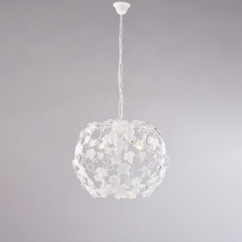 Lampadario in ferro laccato bianco con decorazione shabby chic e strass in cristallo 3 luci