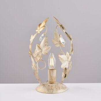 Lumetto in ferro laccato avorio con decorazione oro antico e strass in cristallo 1 luce