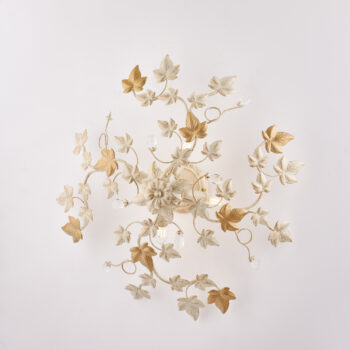 Plafoniera in ferro laccato avorio con decorazione oro antico e strass in cristallo 4 luci