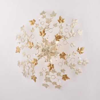 Plafoniera in ferro laccato avorio con decorazione oro antico e strass in cristallo 6 luci