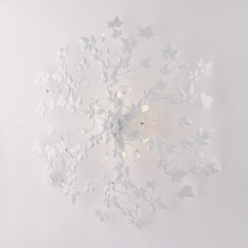 Plafoniera in ferro laccato bianco con decorazione effetto shabby chic e strass in cristallo 6 luci