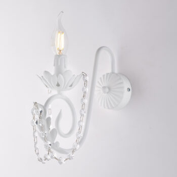 Applique in ferro laccato bianco con decorazione effetto shabby chic e strass in cristallo 1 luce
