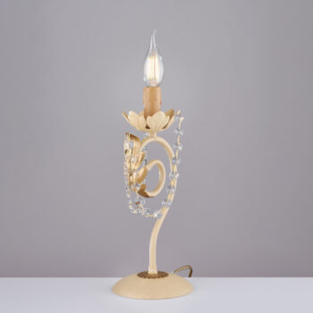Lumetto in ferro laccato avorio con decorazione effetto decapè e rifiniture oro antico con strass in cristallo 1 luce