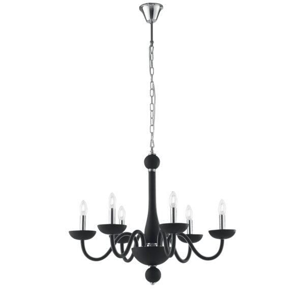 LAMPADARIO ALFIERE NERO/CROMO 6XE14 74X178CM