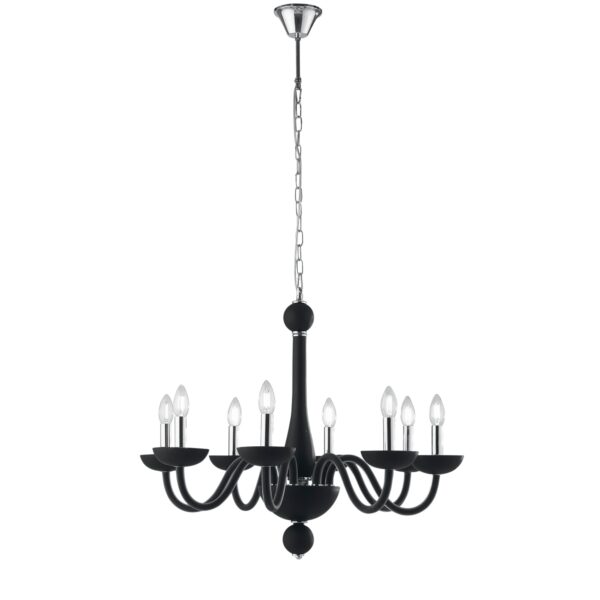 LAMPADARIO ALFIERE NERO/CROMO 8XE14 74X178CM