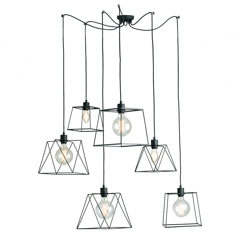 SOSPENSIONE BROOKLYN POLIGONALE NERA 6XE27 250CM