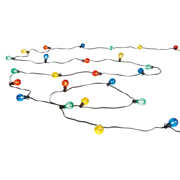 STRINGA ELETTRIFICATA PICNIC NERA 25XE12 0,3W LUCE ROSSA,GIALLA,VERDE E BLU IP44 762CM