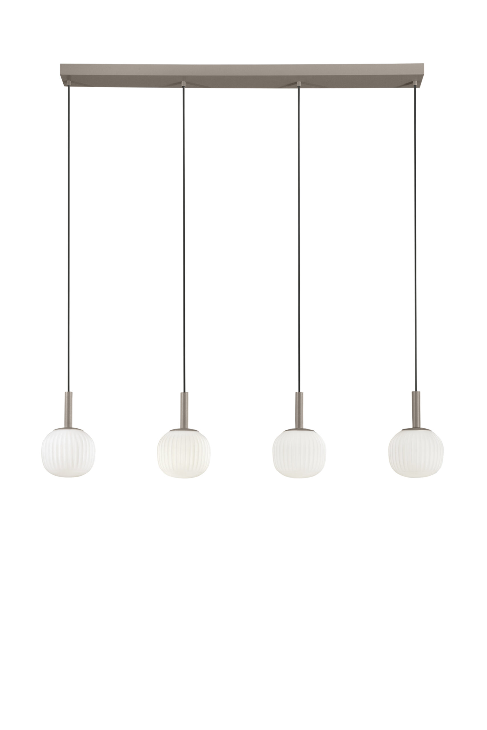 SOSPENSIONE ERIS BIANCO E MARRONE QUATTRO PENDENTI IN ALLUMINIO+VETRO 4XE14 114X16X150CM