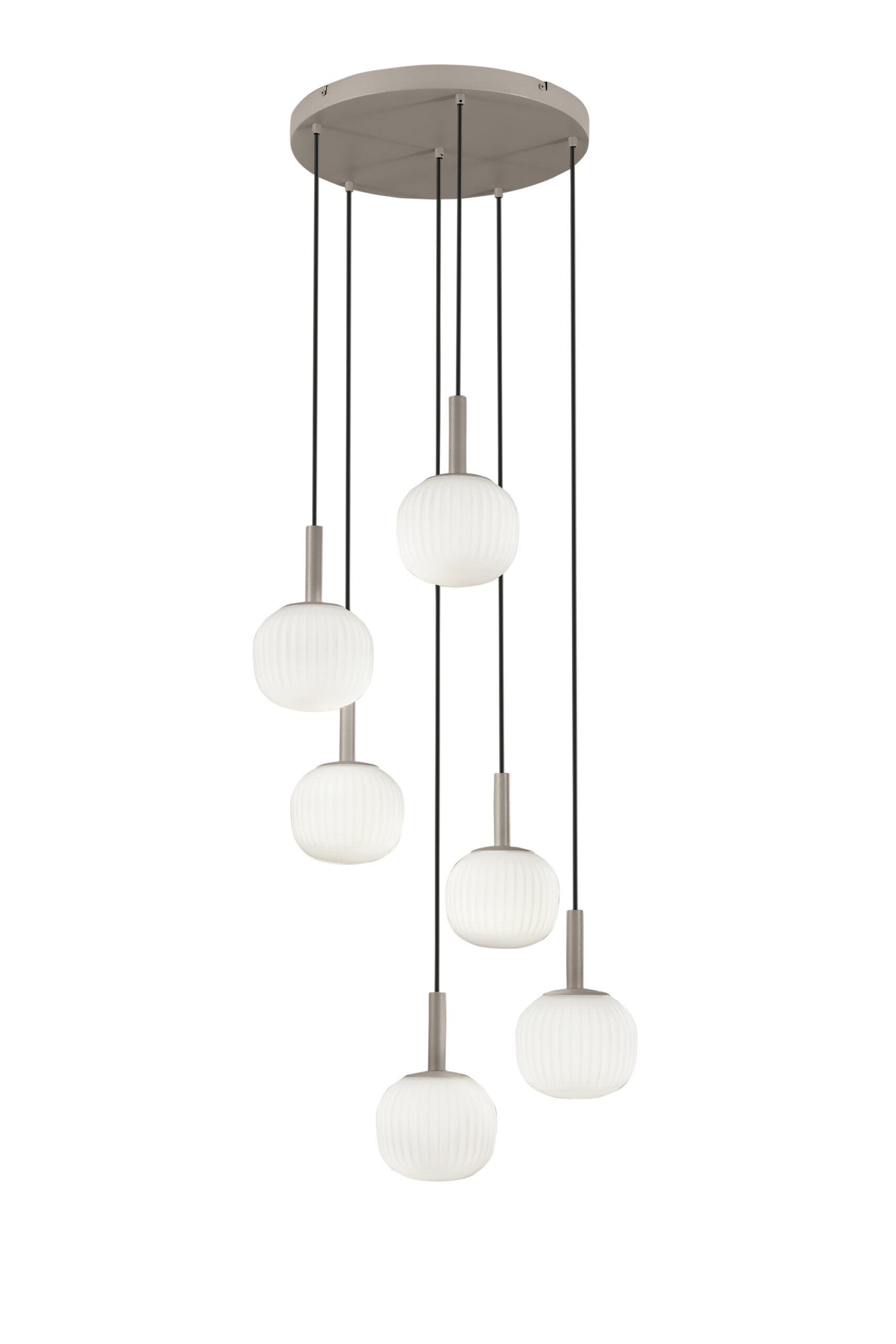 SOSPENSIONE ERIS BIANCO E MARRONE SEI PENDENTI IN ALLUMINIO+VETRO 6XE14 106X16X150CM