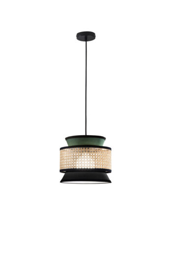 SOSPENSIONE GAZEBO VERDE+NERO+RATTAN NATURALE 1XE27 D26X200CM