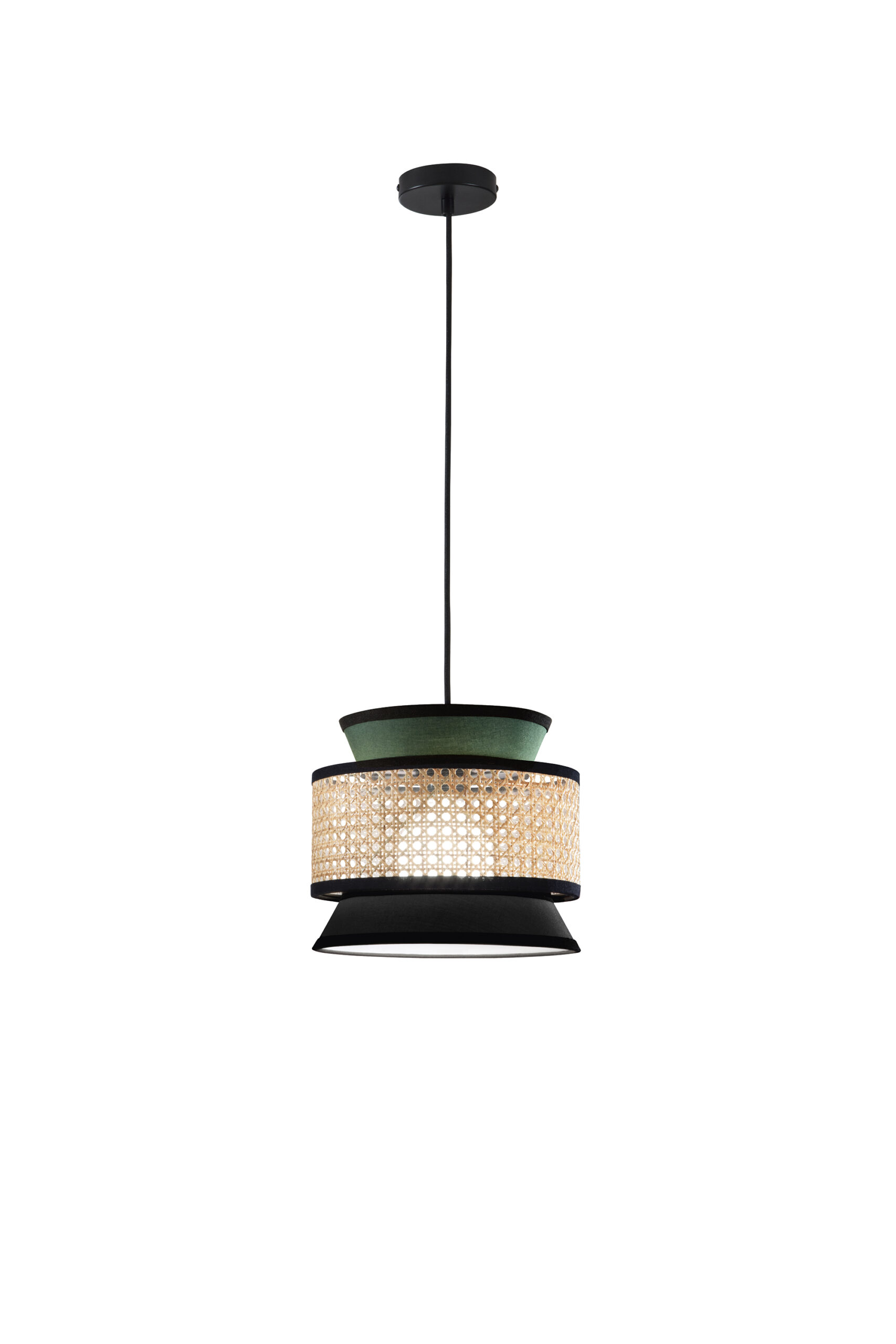 SOSPENSIONE GAZEBO VERDE+NERO+RATTAN NATURALE 1XE27 D26X200CM