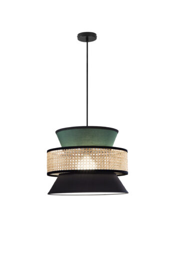 SOSPENSIONE GAZEBO VERDE+NERO+RATTAN NATURALE 1XE27 D40X200CM