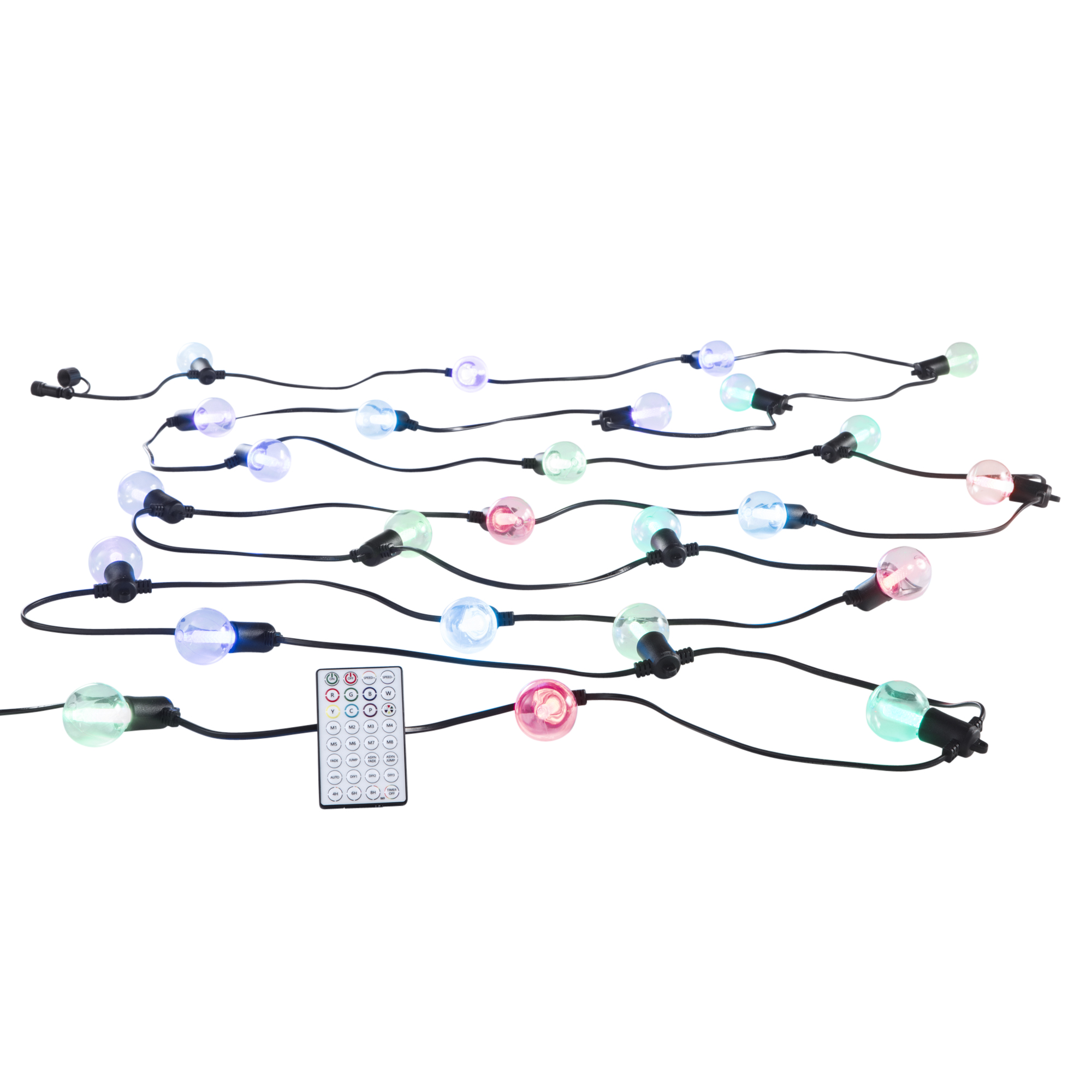 STRINGA LUMINOSA LED PICNIC NERA 12XE12 10W RGB IP44 INCLUSO TELECOMAND 730CM